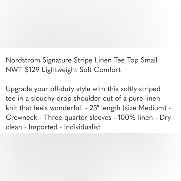 100% Linen Nordstrom Signature Stripe Linen Tee Top Light - Picture 7 of 7
